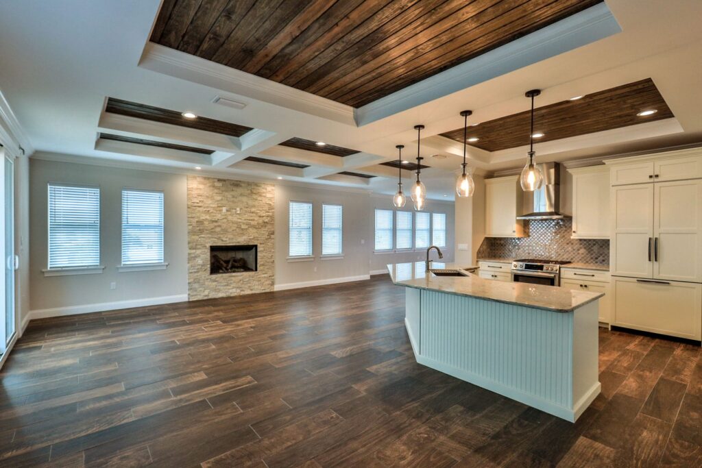 kitchen and family room open layout in the Mallory home
