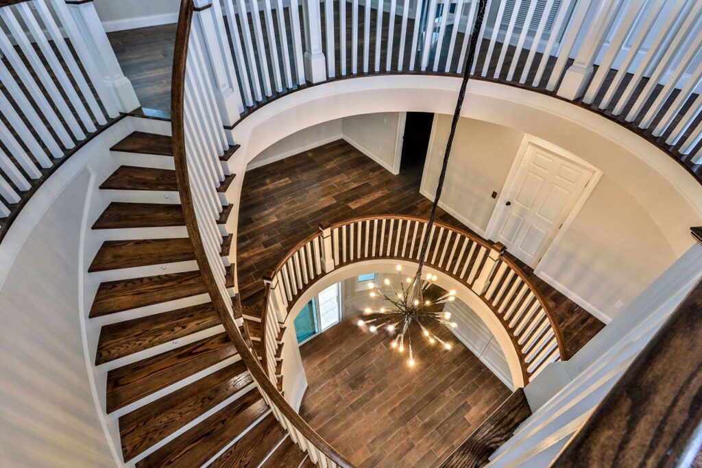 three level grand staircase in the Mallory home