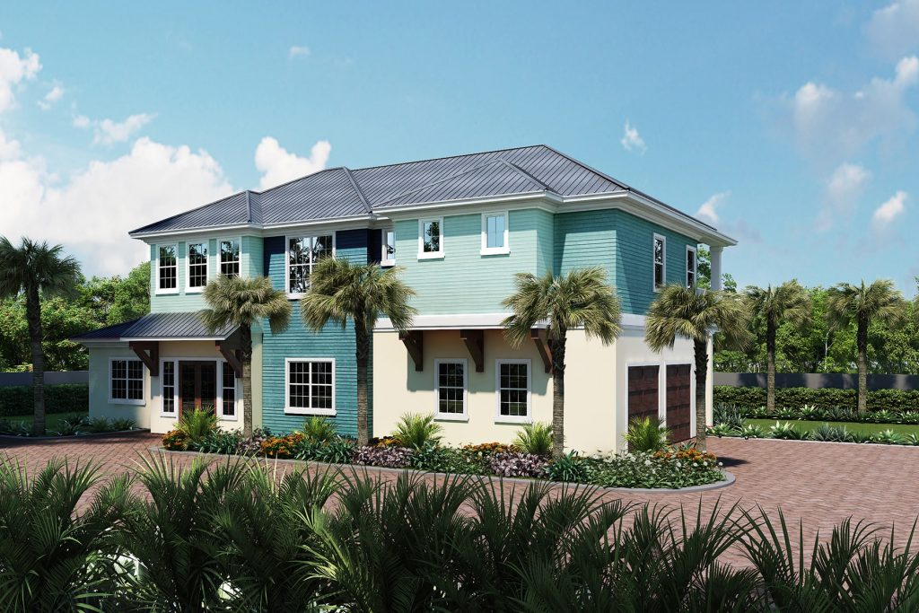 The Hemingway model home, exterior of garage side of house